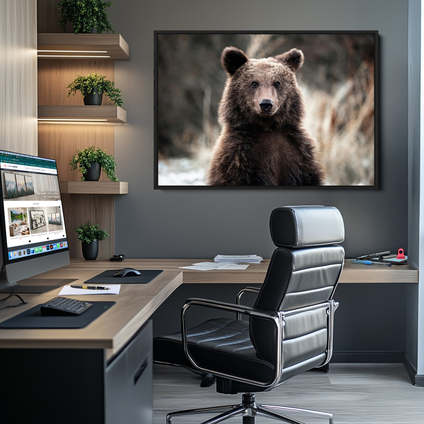 Brown Bear Wall Art Canvas Print – Framed Majestic Woodland