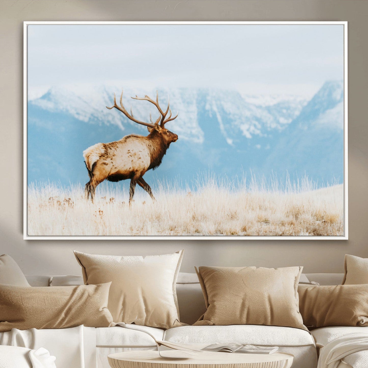 Mountain Elk Wall Art Canvas Print – Framed Rustic Wildlife