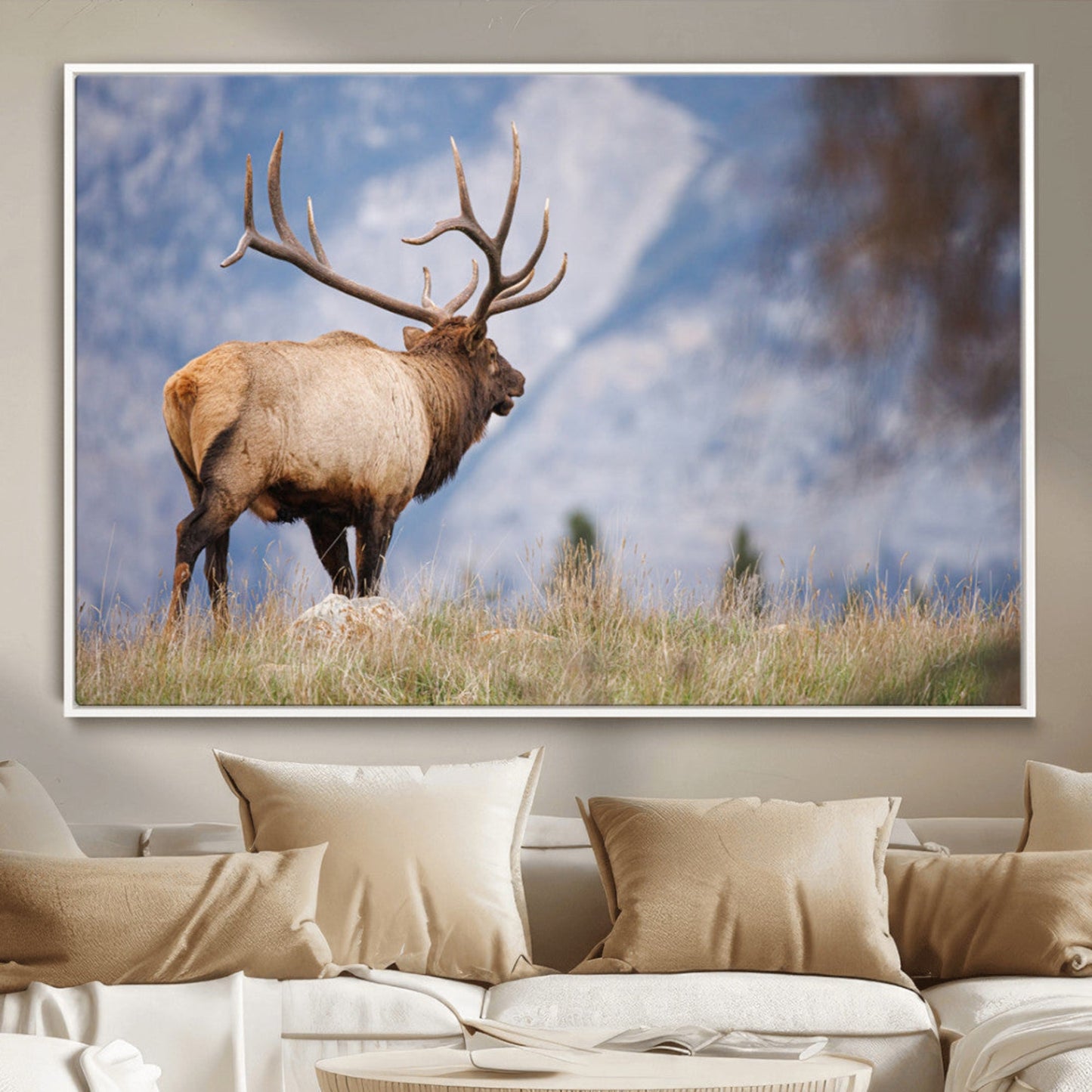Mountain Elk Wall Art Canvas Print – Framed Rustic Wildlife