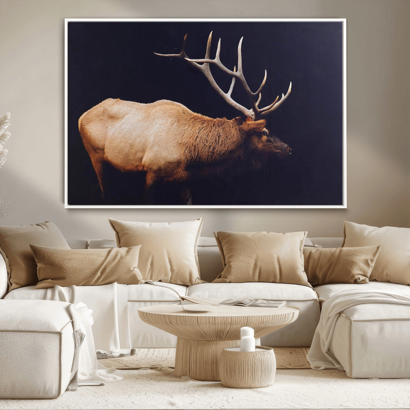 Bull Elk Decor Wall Art Canvas Print – Framed Elk