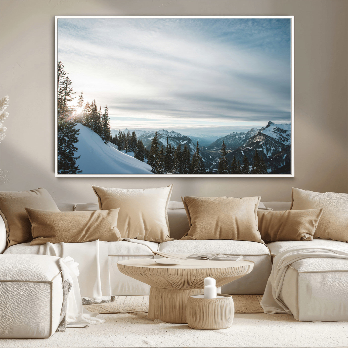 Snowy Mountains Wall Art Canvas Print – Framed Alpine