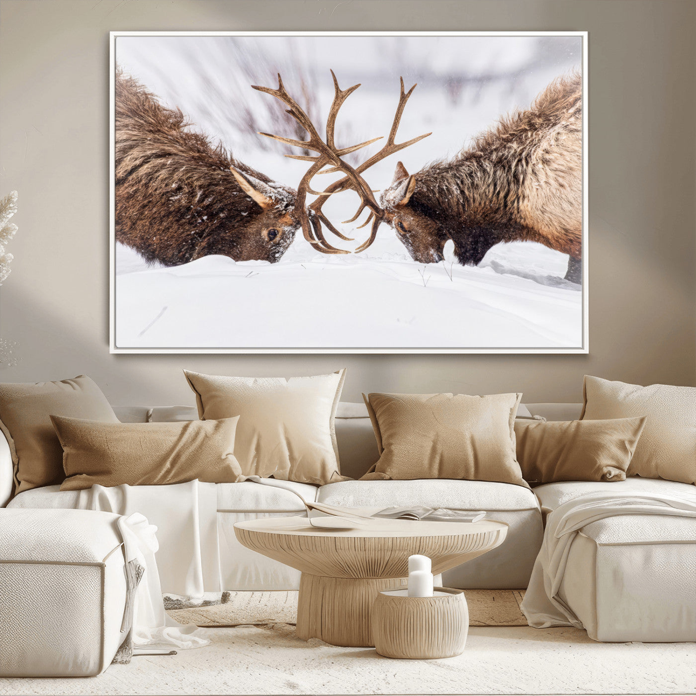 Dramatic Elk Antler Battle Wall Art Canvas Print – elk