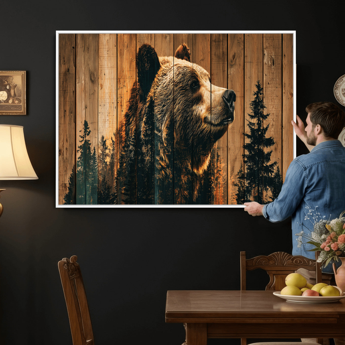Rustic Bear Wall Art Canvas Print – Woodland Wildlife