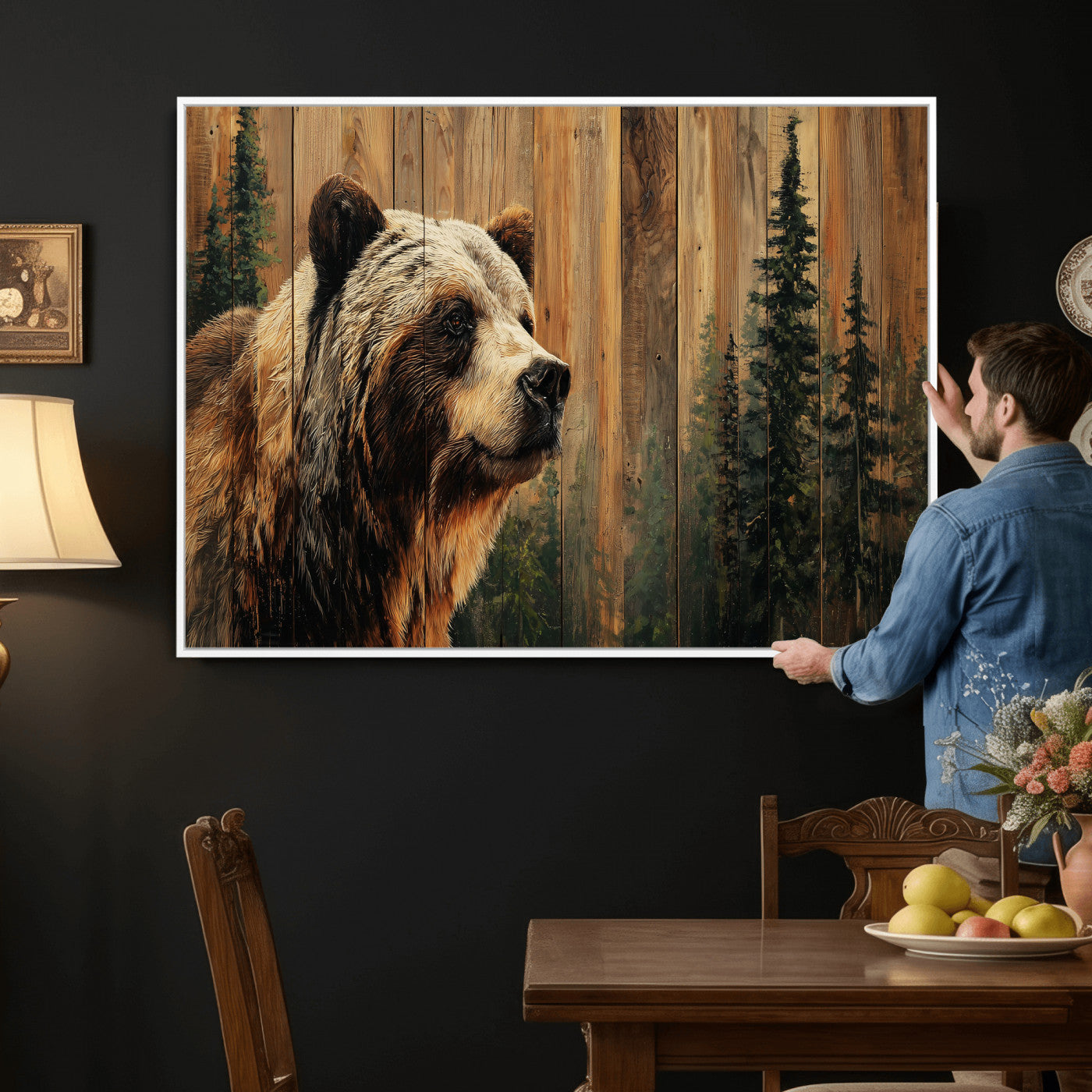 Grizzly Bear Wall Art Canvas Print, Rustic Wildlife Bear
