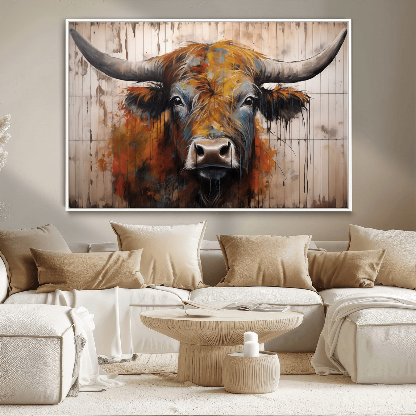 Scottish Highland Cow Cattle Art Print on Wood Style