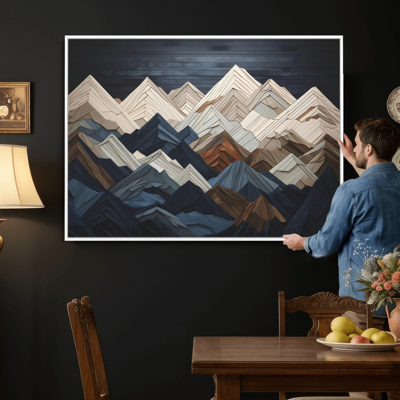 Wood Mountain Wall Art | Mountain Canvas Print Wood Decor |