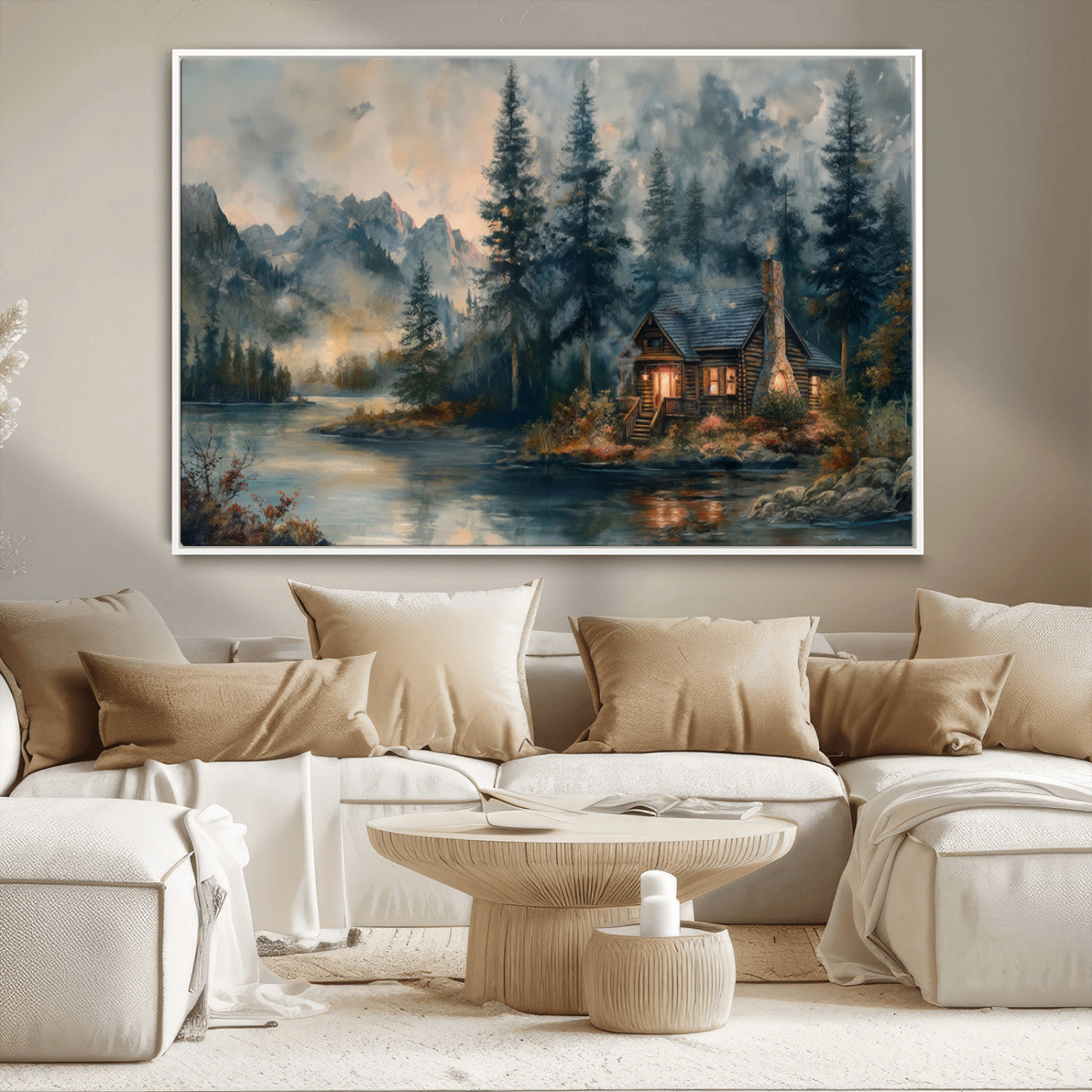 Rustic Cabin Woods Wall Art Print | Lake in a Forest Canvas