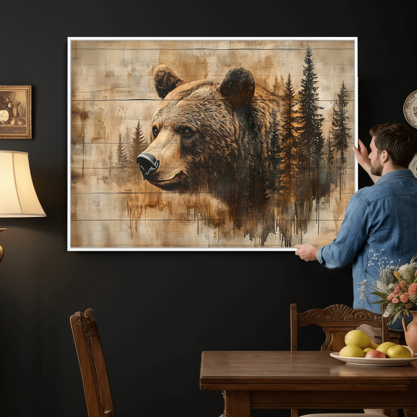Rustic Grizzly Bear Wall Art, Abstract Grizzly 399 Bear Wall