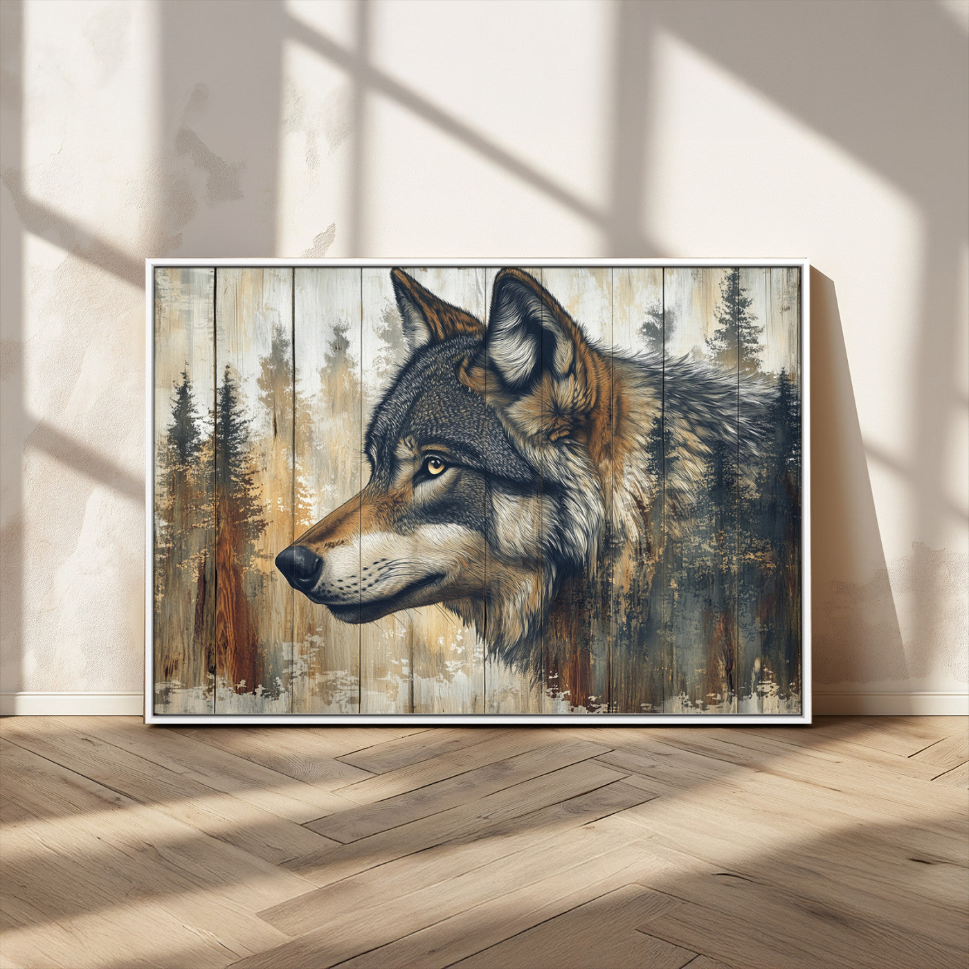 Rustic Wolf Wall Art Canvas Print – Vintage Woodland