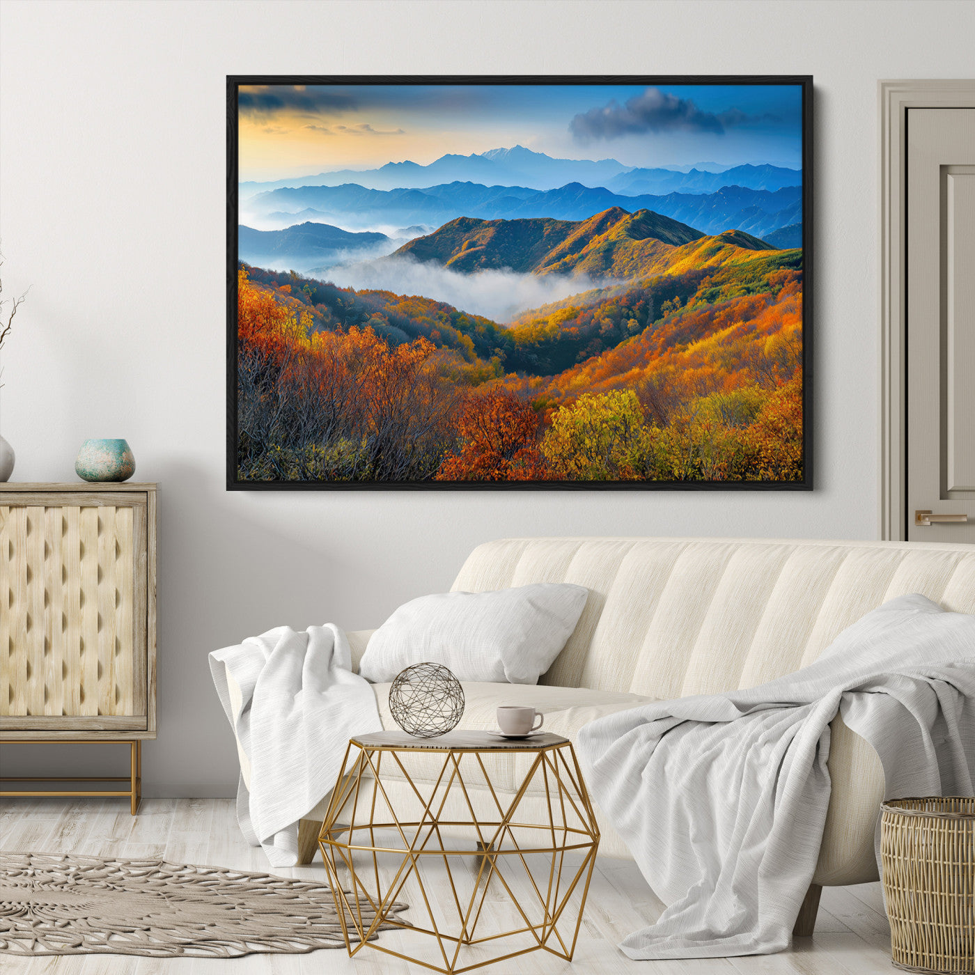 Autumn Mountains Wall Art Canvas Print – Foggy Peaks