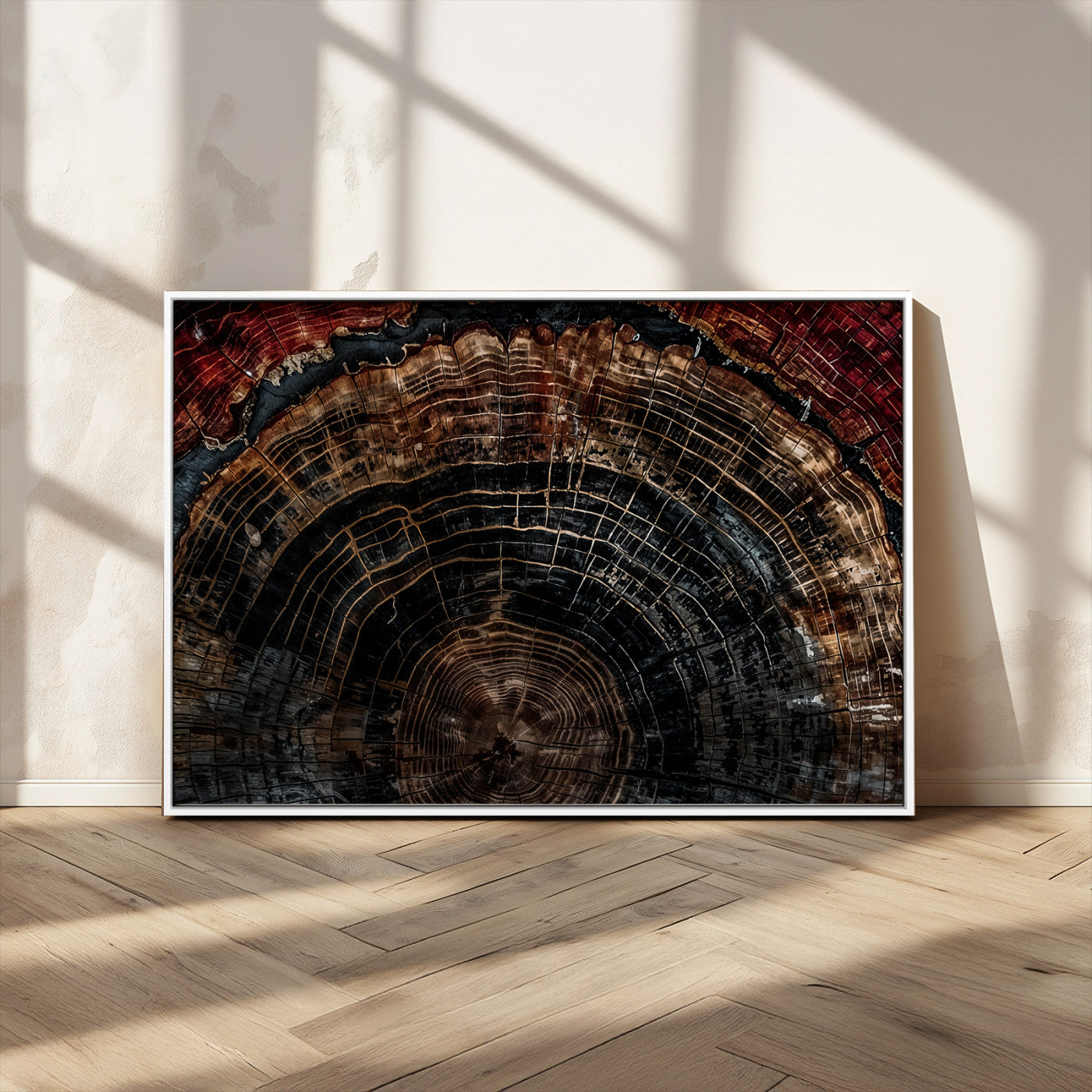 Dark Wood Ring Wall Art Canvas Print – Framed Abstract Tree