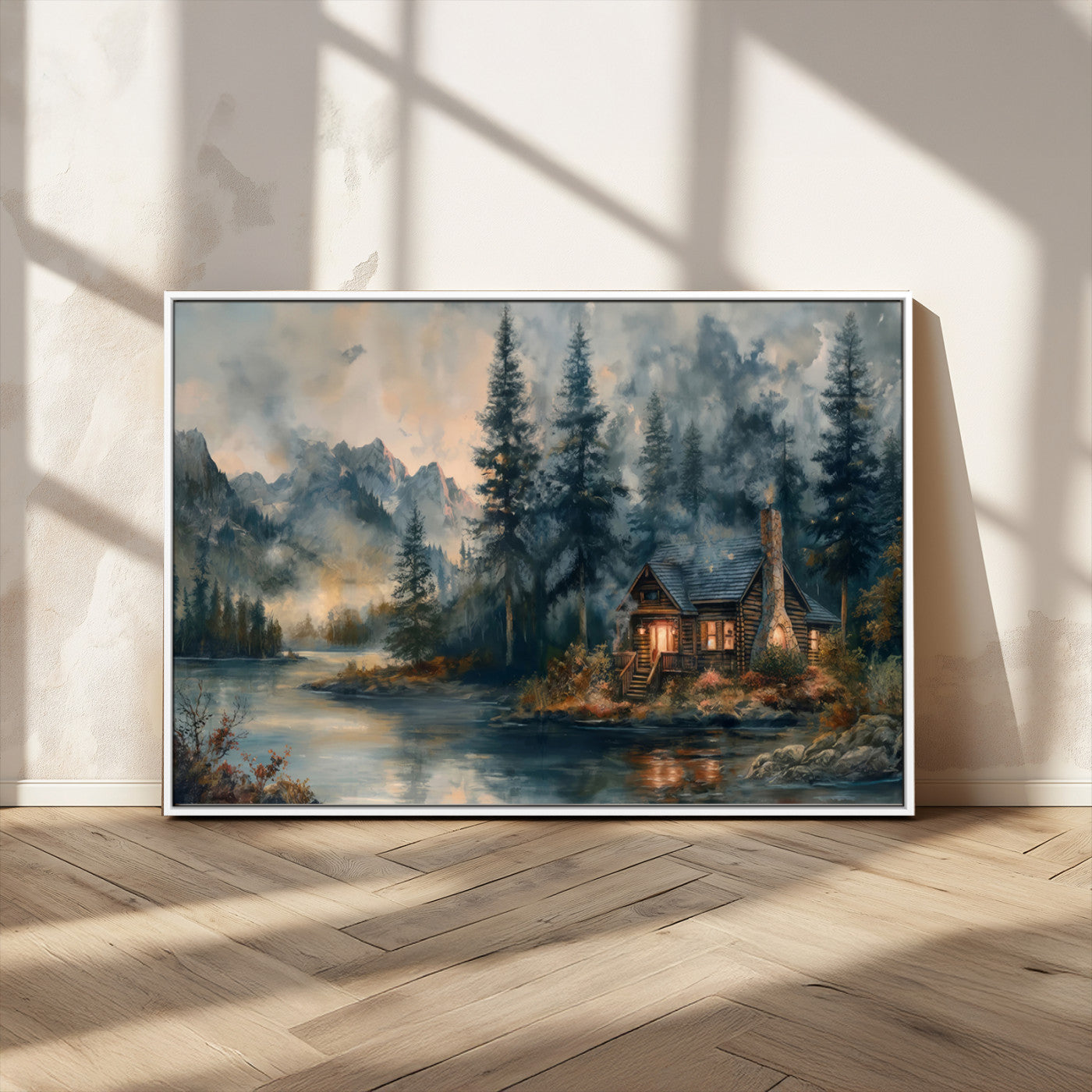 Rustic Cabin Woods Wall Art Print | Lake in a Forest Canvas