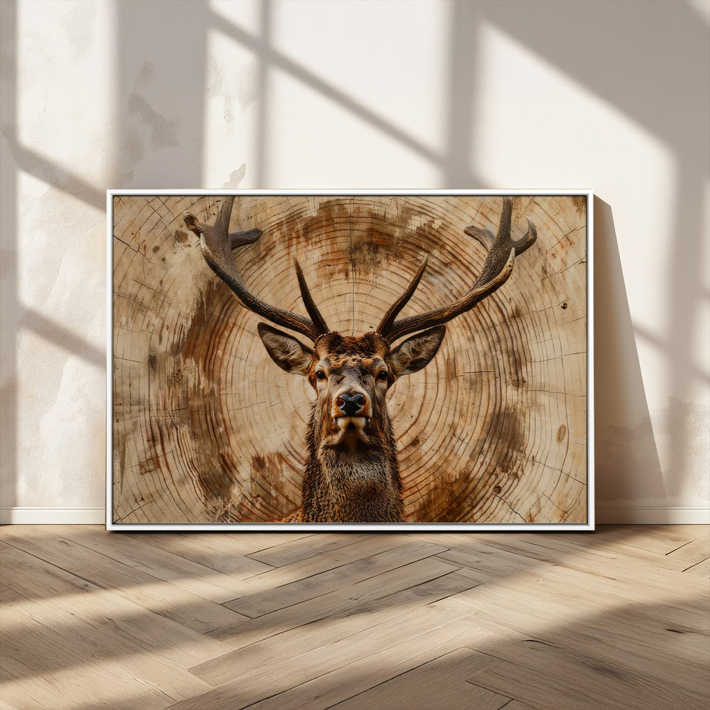 Wood Abstract Deer Wall Art | Rustic Wildlife Canvas Print |