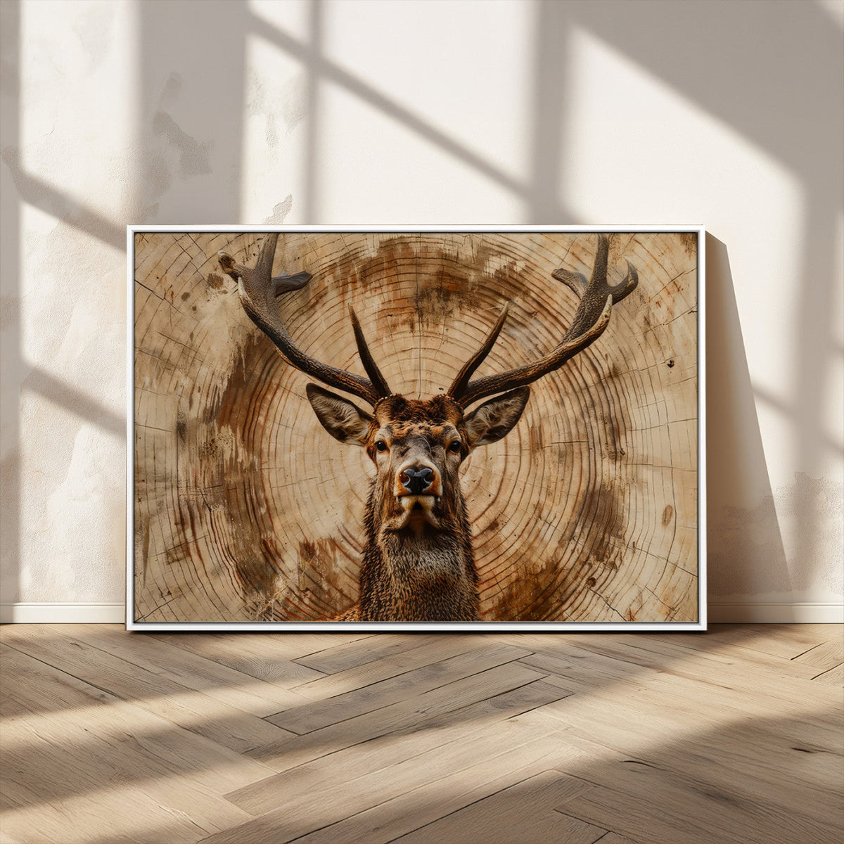 Wood Abstract Deer Wall Art | Rustic Wildlife Canvas Print |