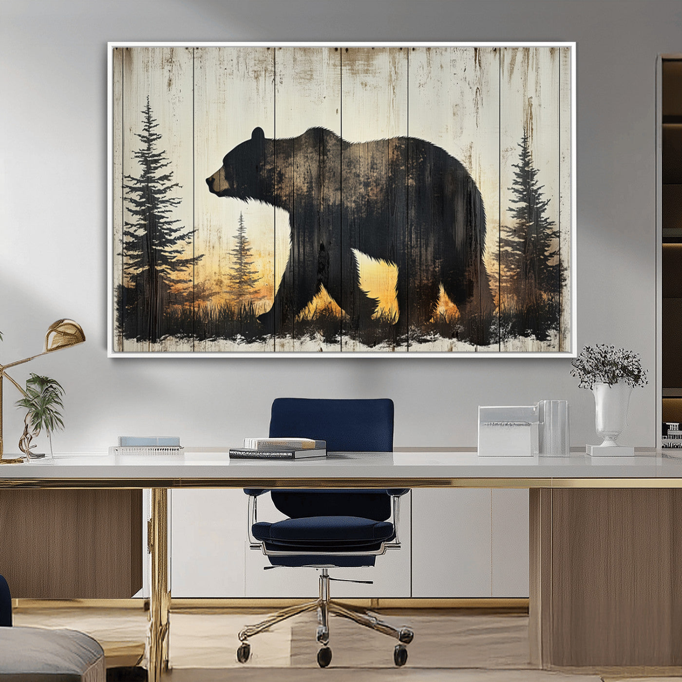 Vintage Bear Wall Art Canvas Print for Farmhouse - Mountain