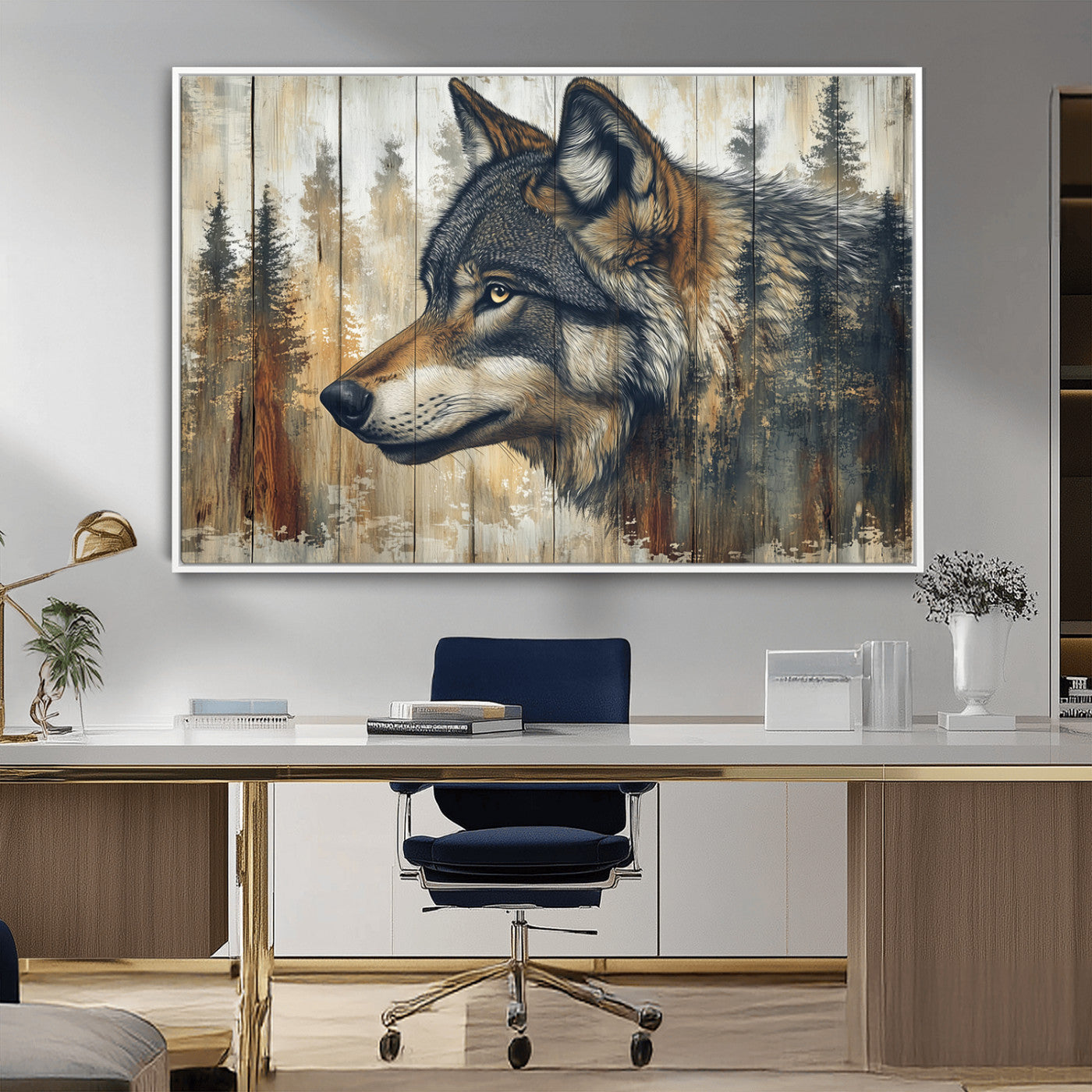 Rustic Wolf Wall Art Canvas Print – Vintage Woodland