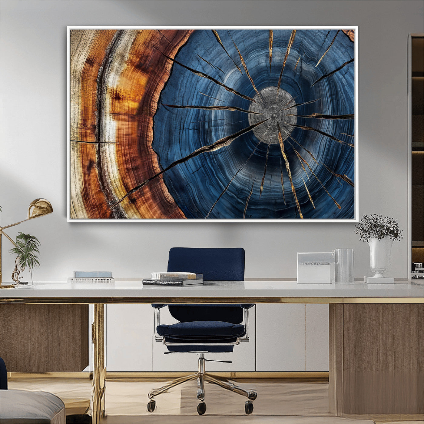 Framed Abstract Tree Ring Wall Art Print Natural Rustic Wood