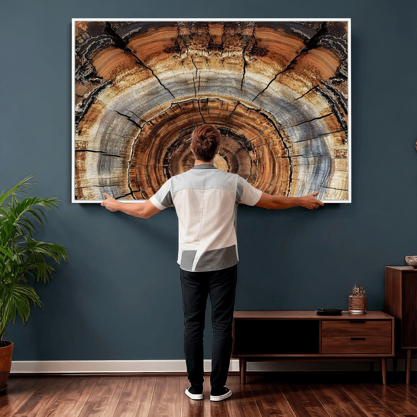 Tree Rings Wall Art Canvas Print – Rustic Wood Texture