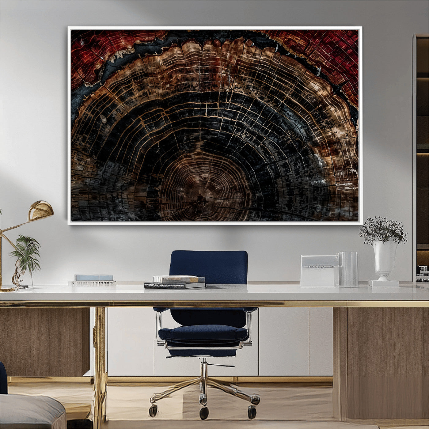 Dark Wood Ring Wall Art Canvas Print – Framed Abstract Tree