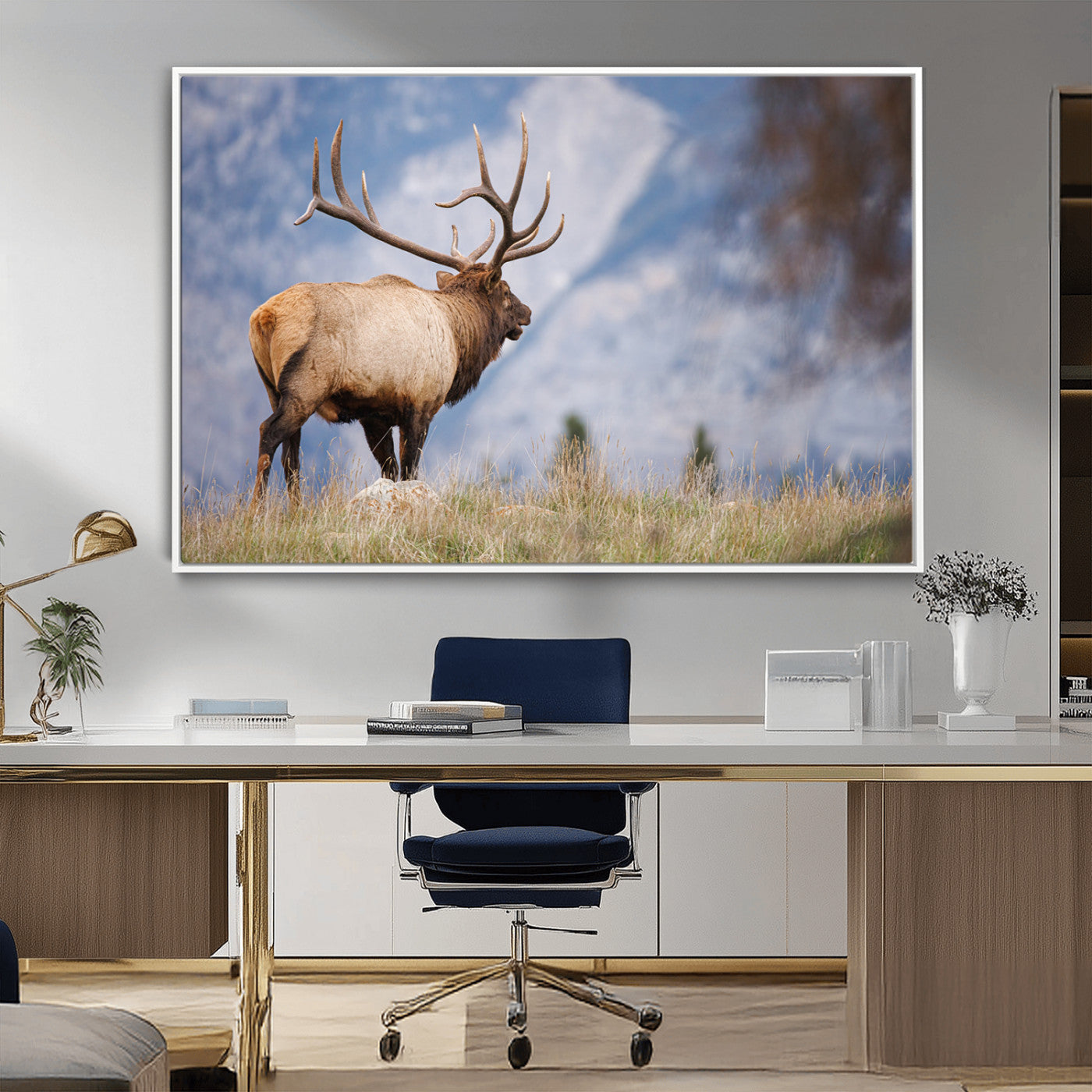 Mountain Elk Wall Art Canvas Print – Framed Rustic Wildlife