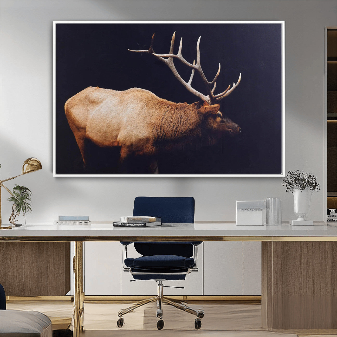 Bull Elk Decor Wall Art Canvas Print – Framed Elk