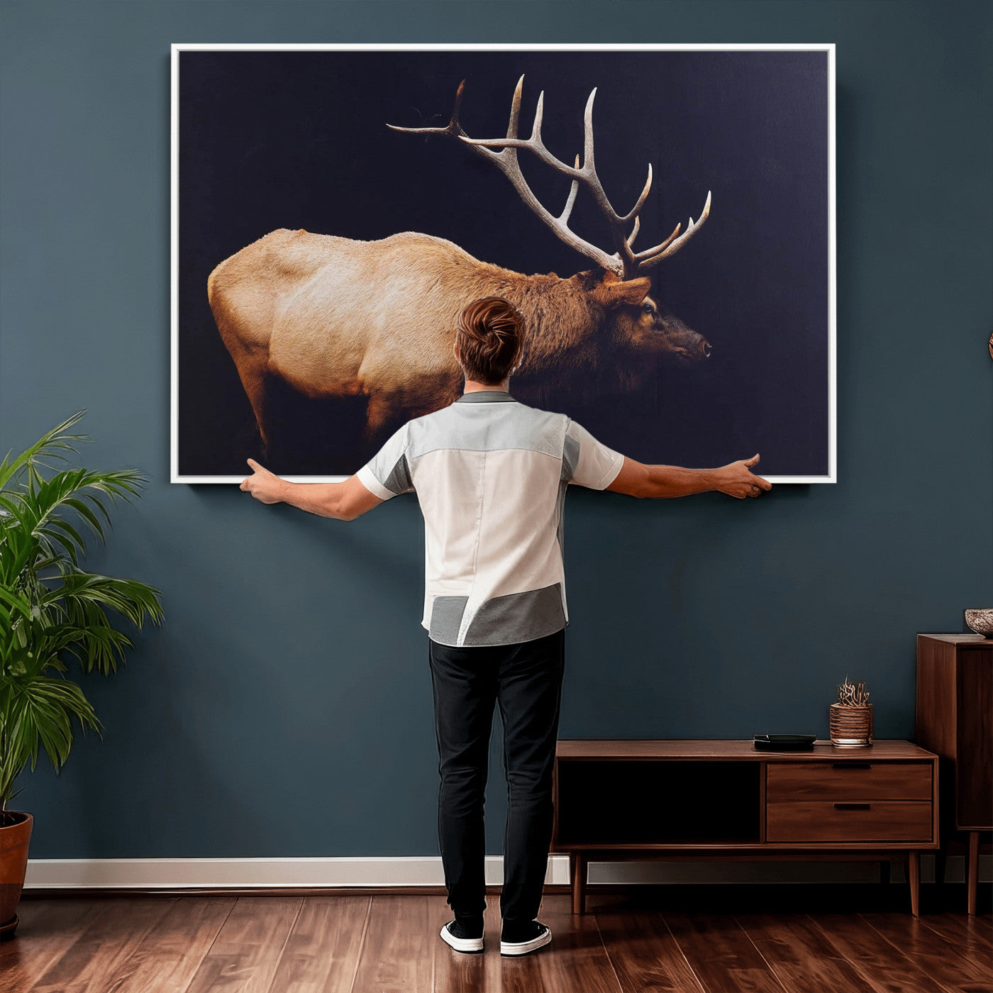 Rustic Elk Wall Art Canvas Print – Framed Moody Wildlife Art