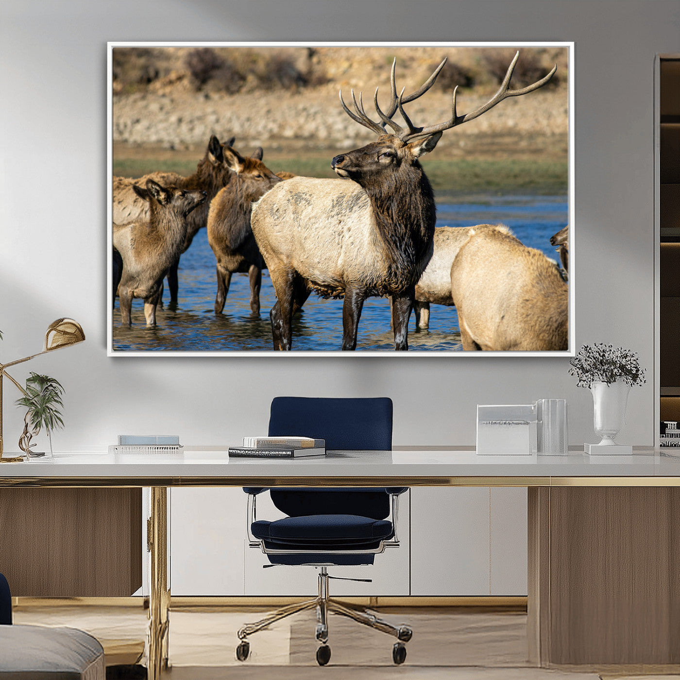 Wild Elk Wall Art Canvas Print – Framed Neutral Wildlife
