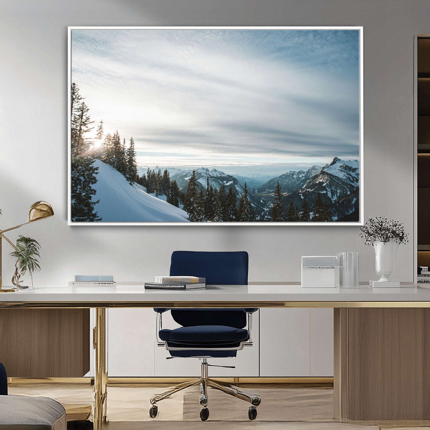 Snowy Mountains Wall Art Canvas Print – Framed Alpine