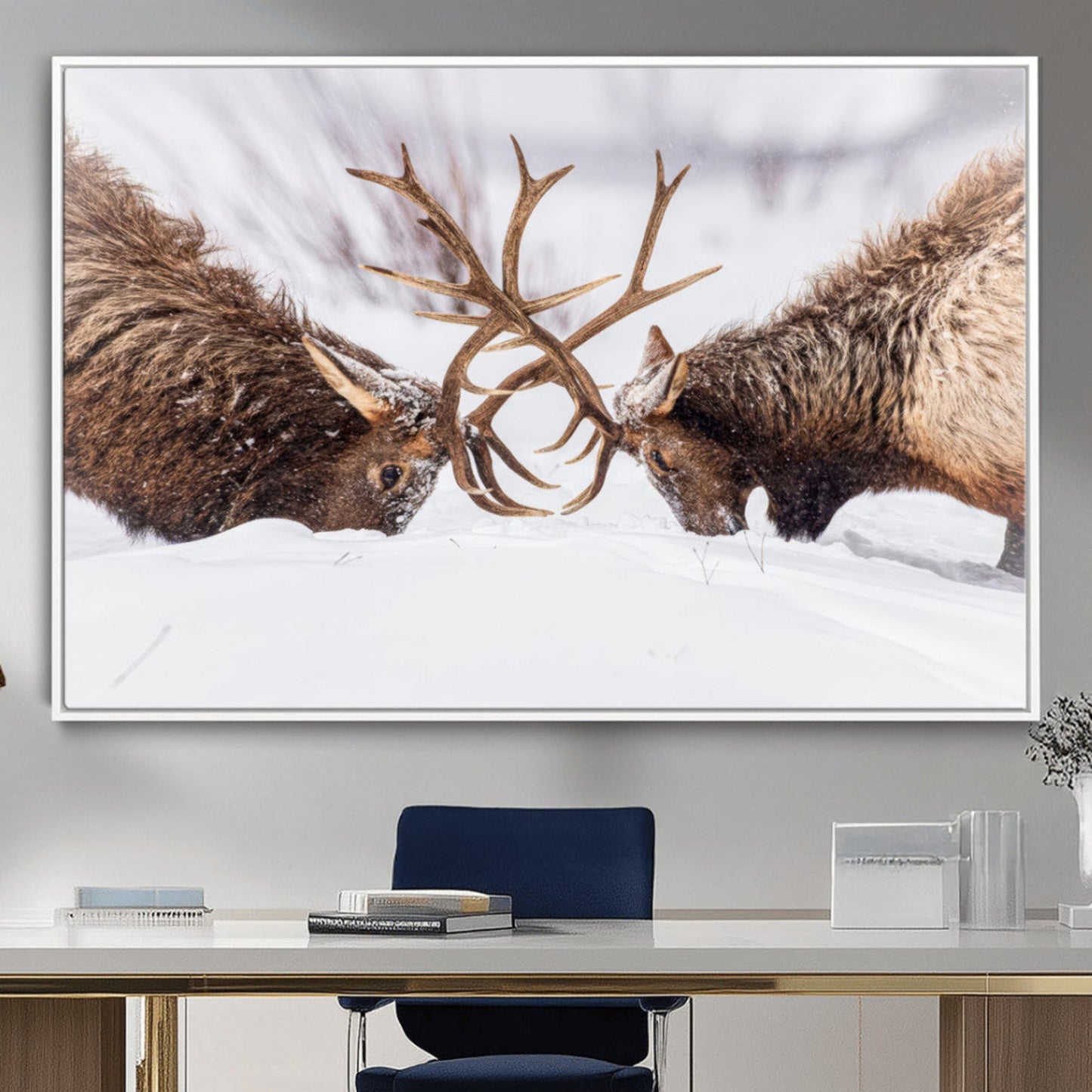 Dramatic Elk Antler Battle Wall Art Canvas Print – elk