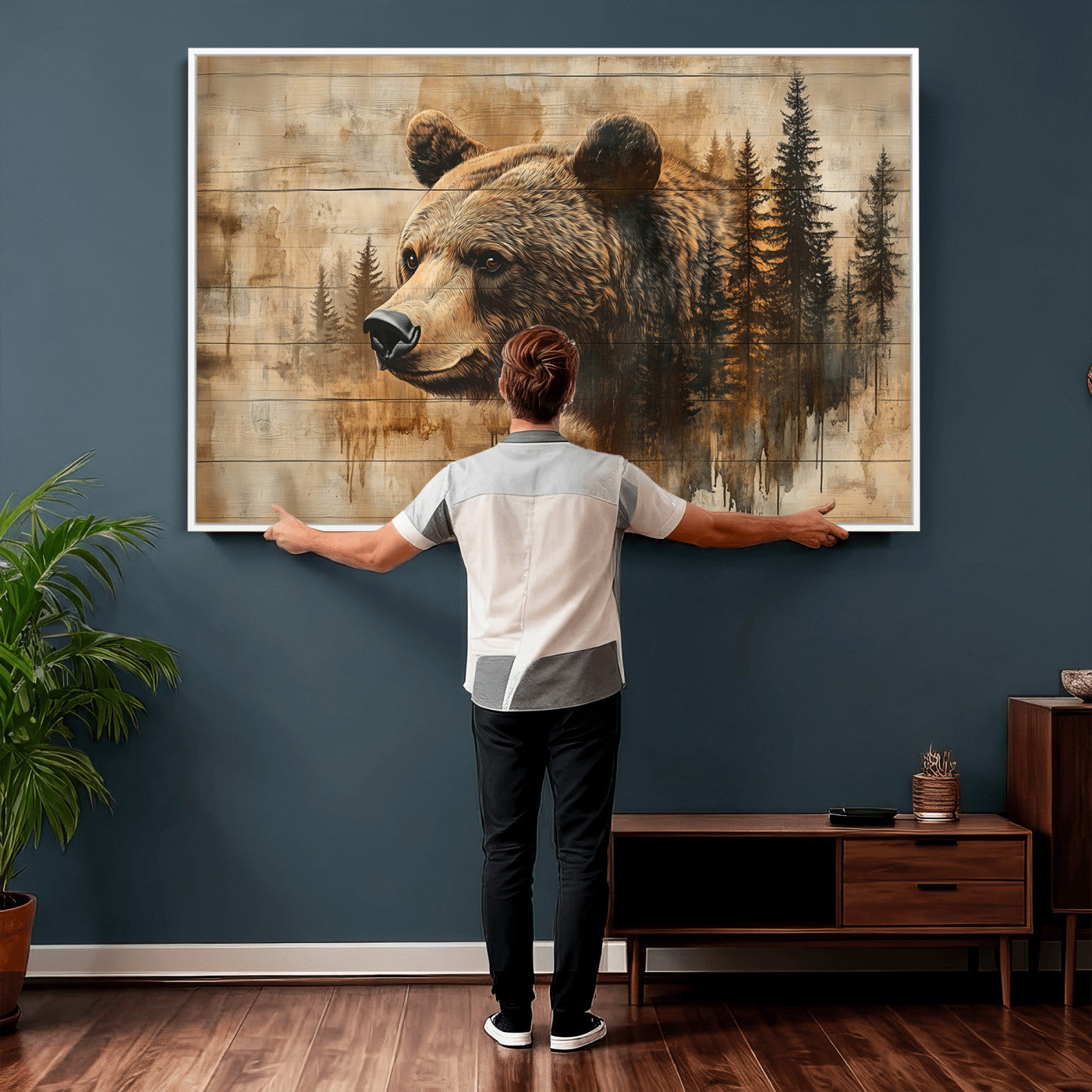 Rustic Grizzly Bear Wall Art, Abstract Grizzly 399 Bear Wall