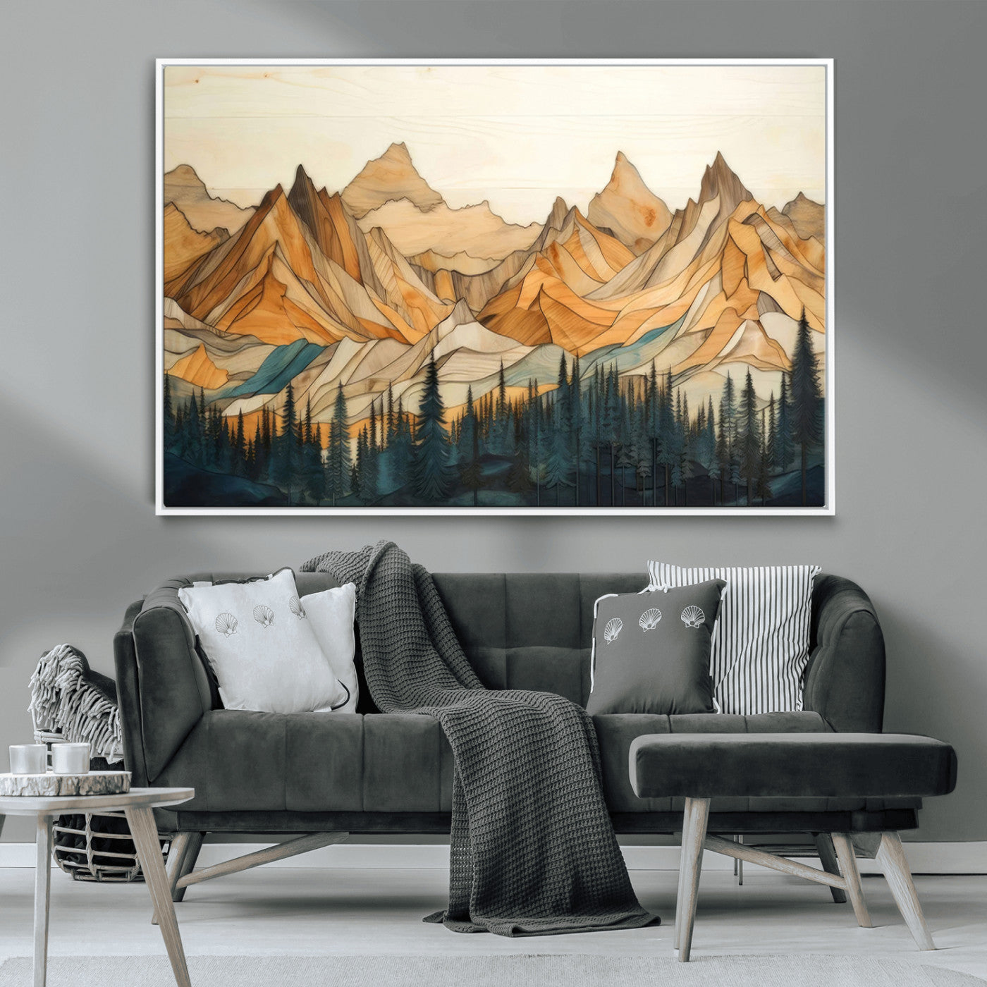 Rustic Wood Mountain Wall Art Print | Triptych Giclee Print