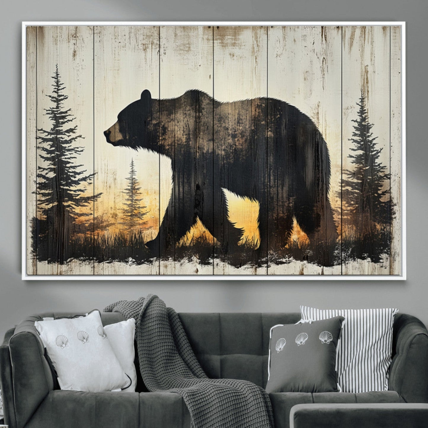 Vintage Bear Wall Art Canvas Print for Farmhouse - Mountain
