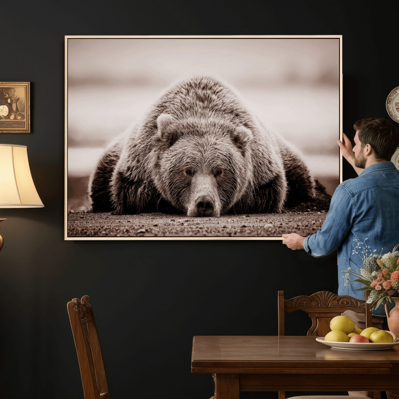 Grizzly Bear Wall Art Print - Bear Canvas Wall Art - Rustic