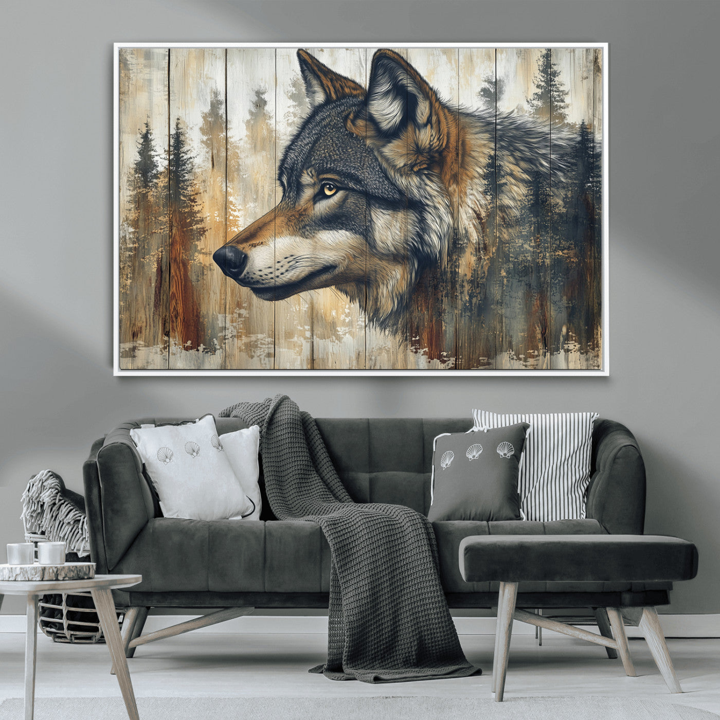 Rustic Wolf Wall Art Canvas Print – Vintage Woodland