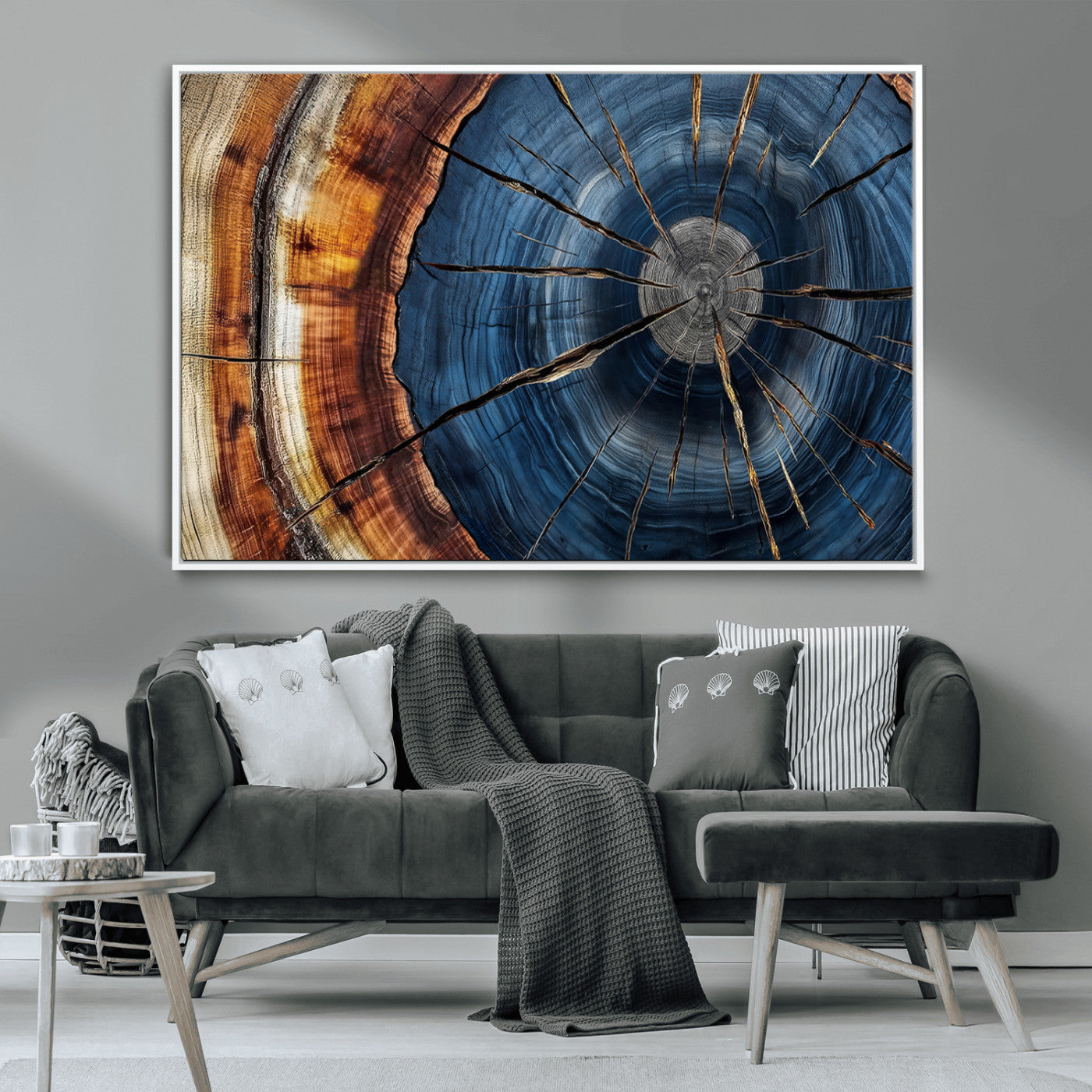 Framed Abstract Tree Ring Wall Art Print Natural Rustic Wood