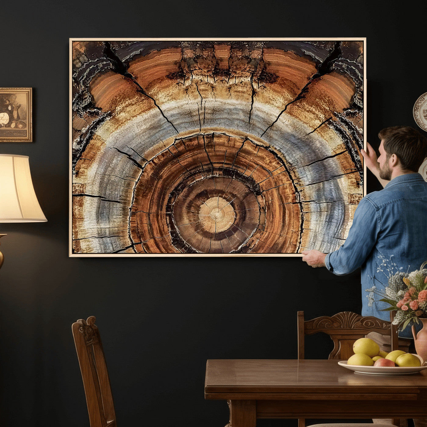 Tree Rings Wall Art Canvas Print – Rustic Wood Texture