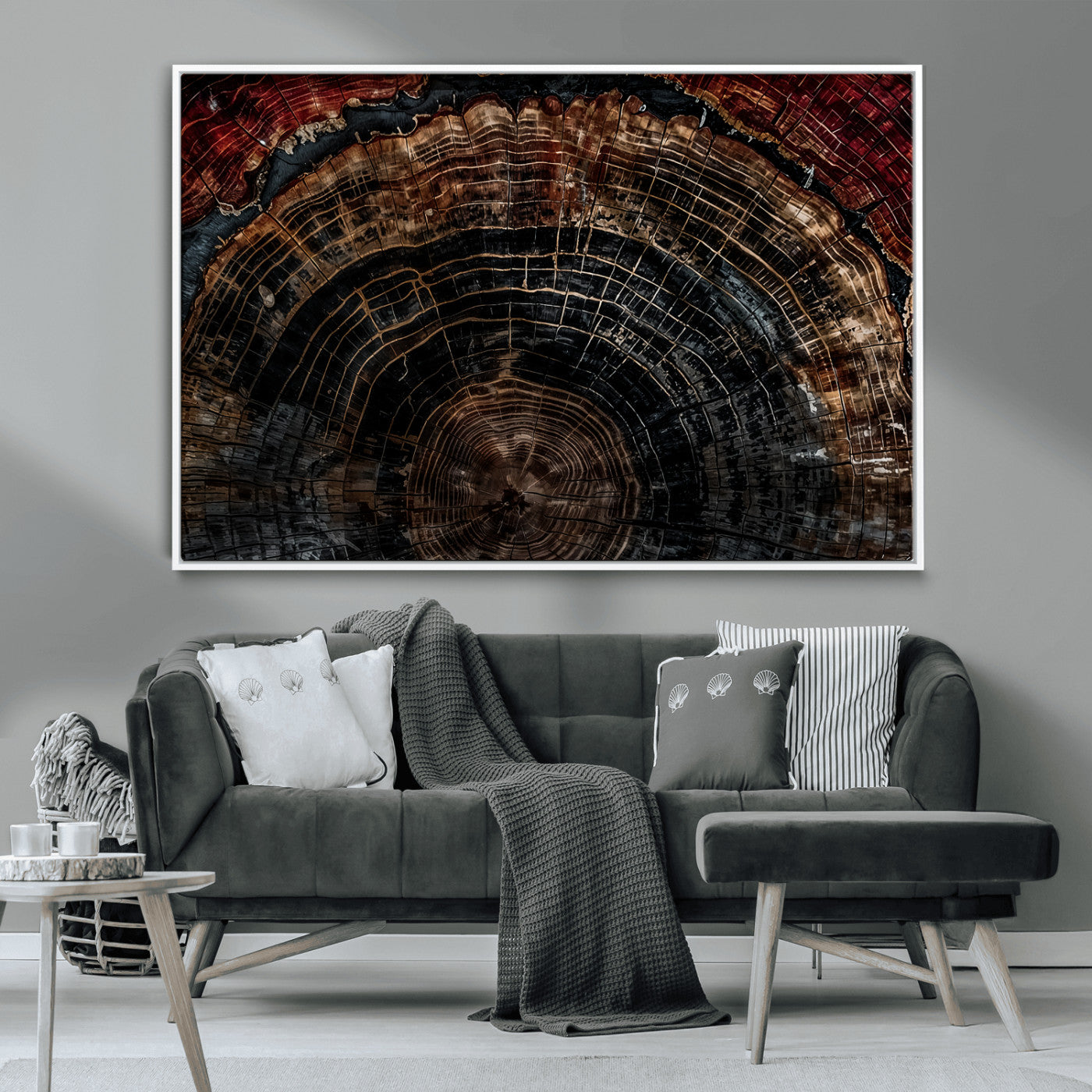 Dark Wood Ring Wall Art Canvas Print – Framed Abstract Tree