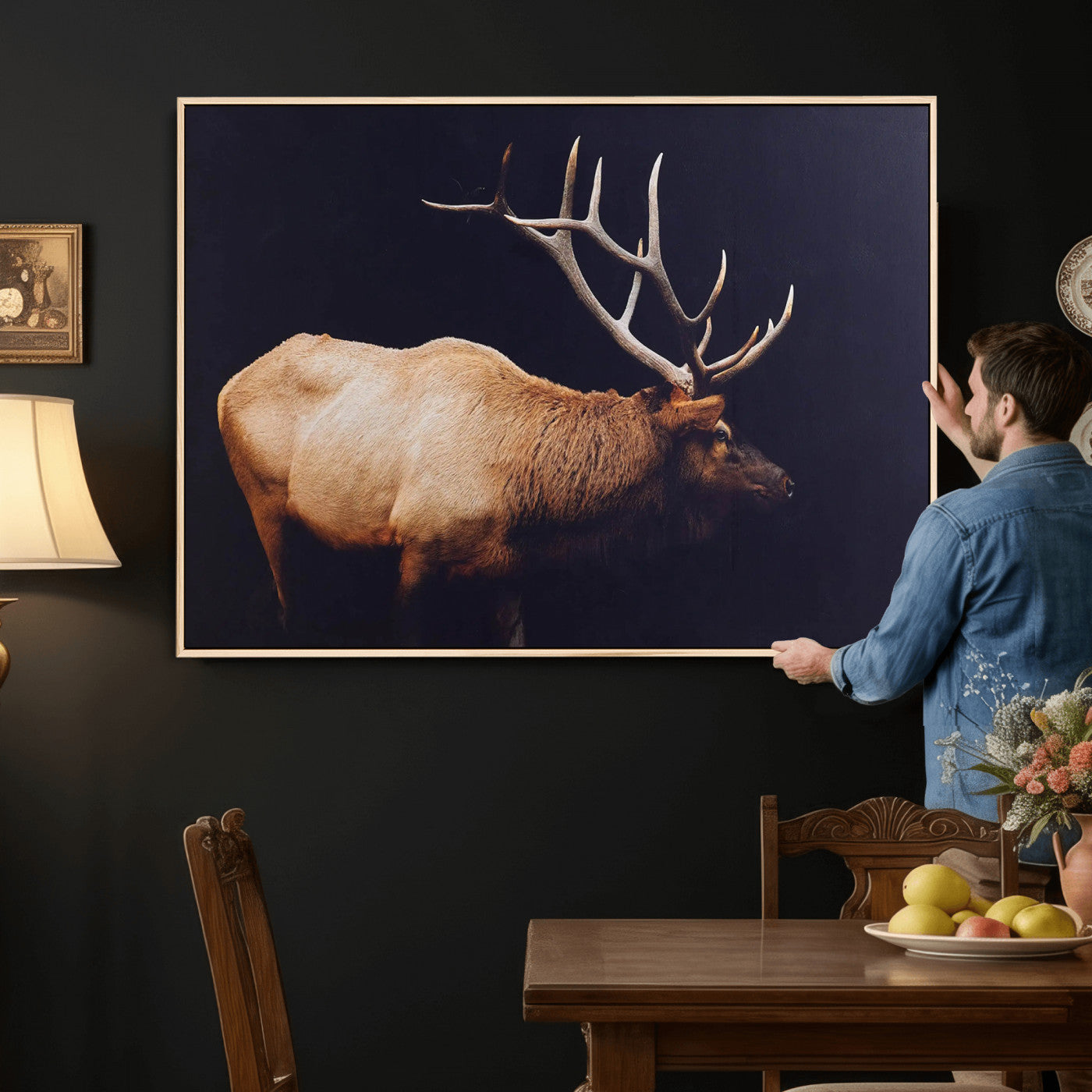 Rustic Elk Wall Art Canvas Print – Framed Moody Wildlife Art