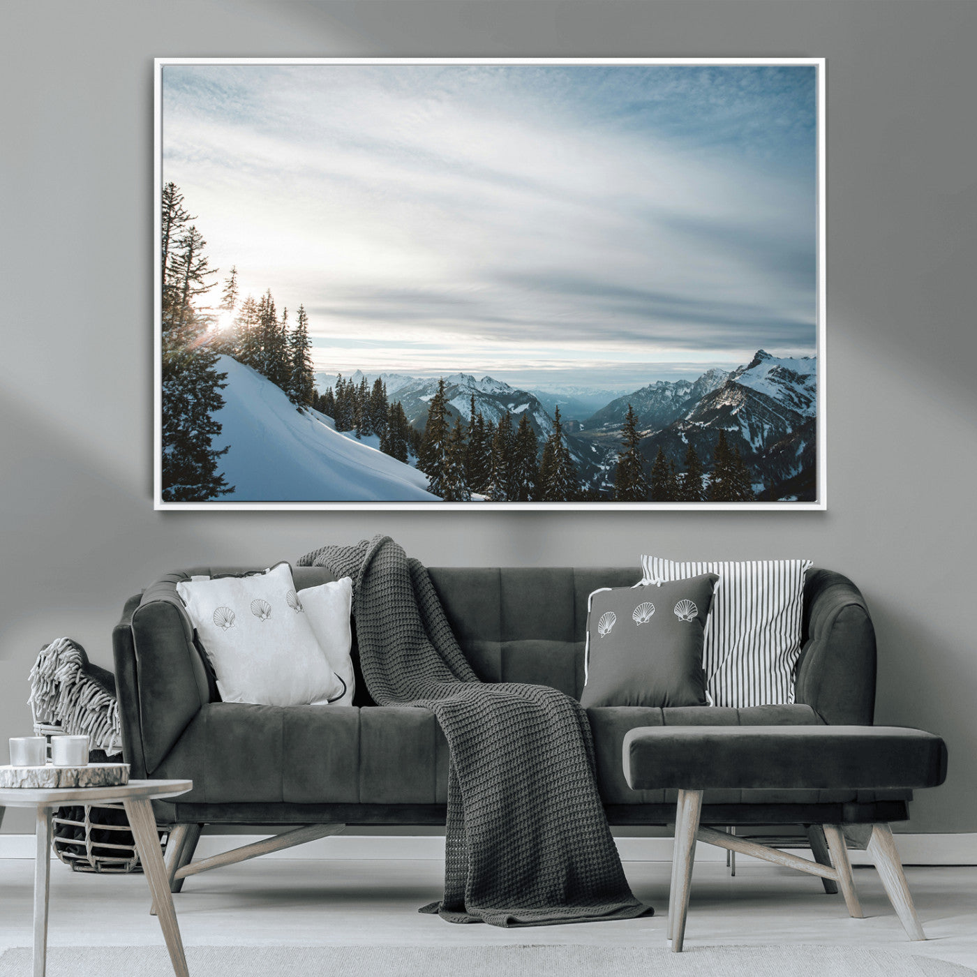 Snowy Mountains Wall Art Canvas Print – Framed Alpine