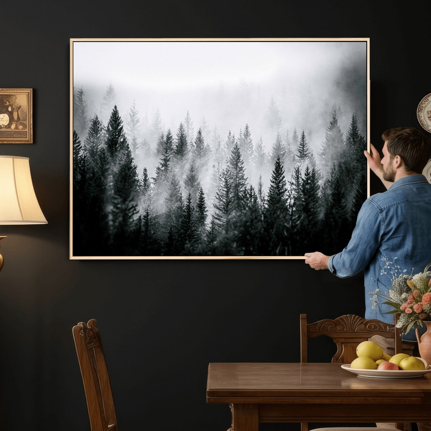 Foggy Forest Wall Art Canvas Print – Mountain Woodland