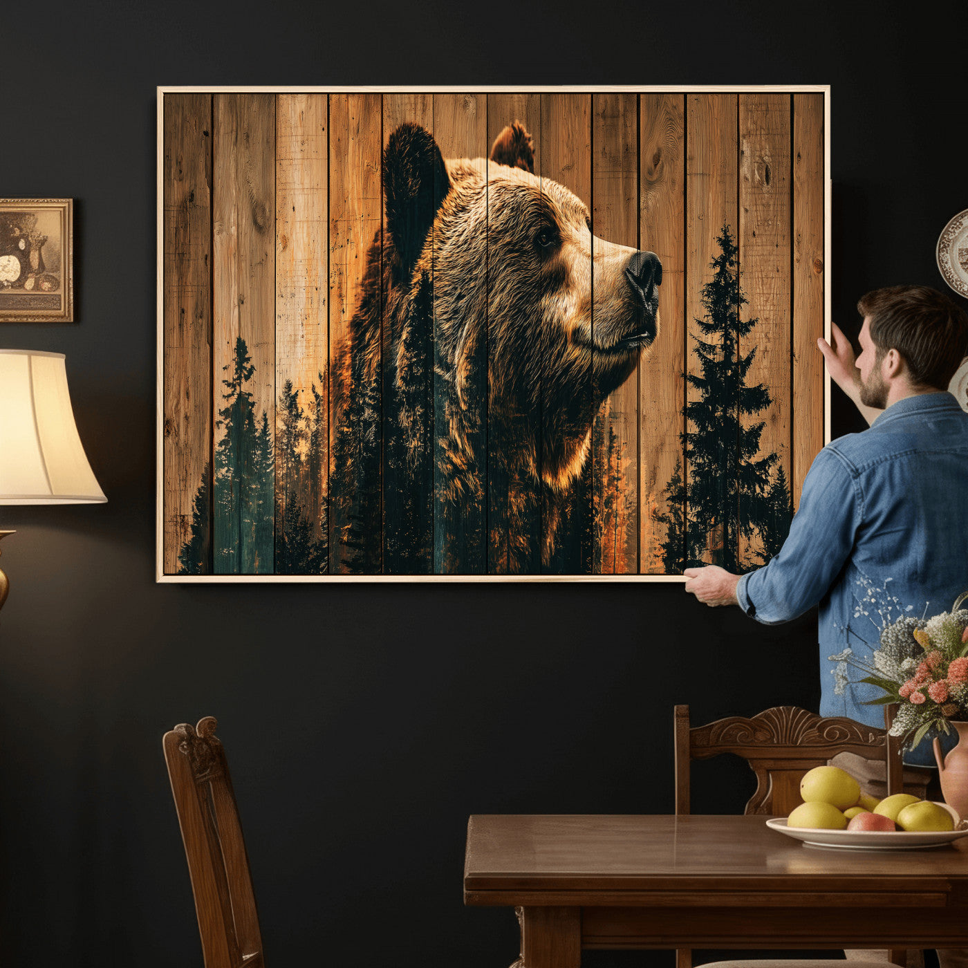 Rustic Bear Wall Art Canvas Print – Woodland Wildlife