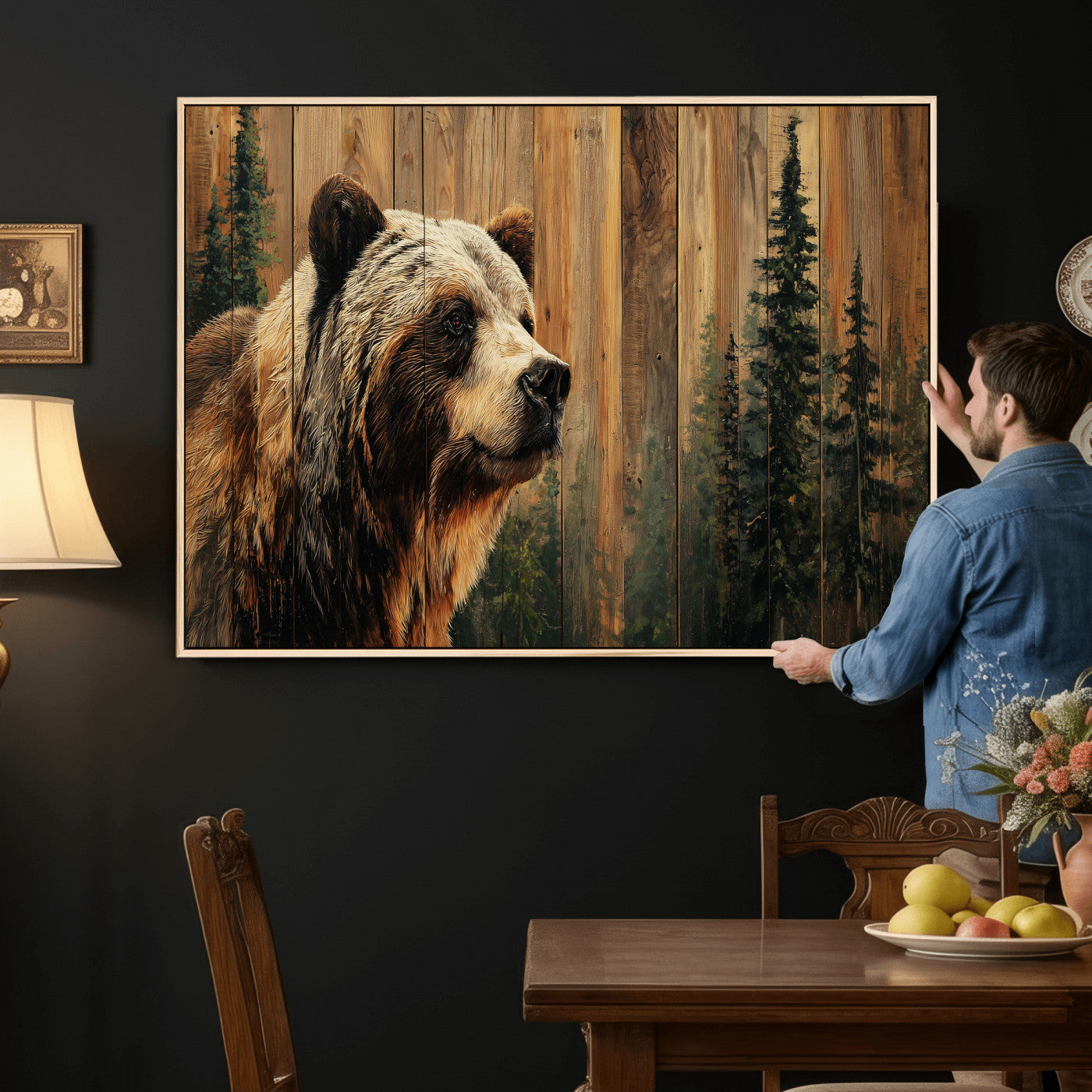 Grizzly Bear Wall Art Canvas Print, Rustic Wildlife Bear