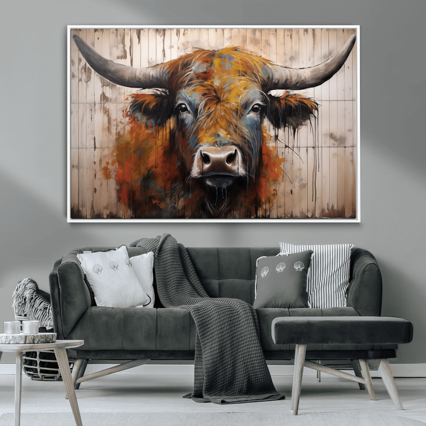 Scottish Highland Cow Cattle Art Print on Wood Style
