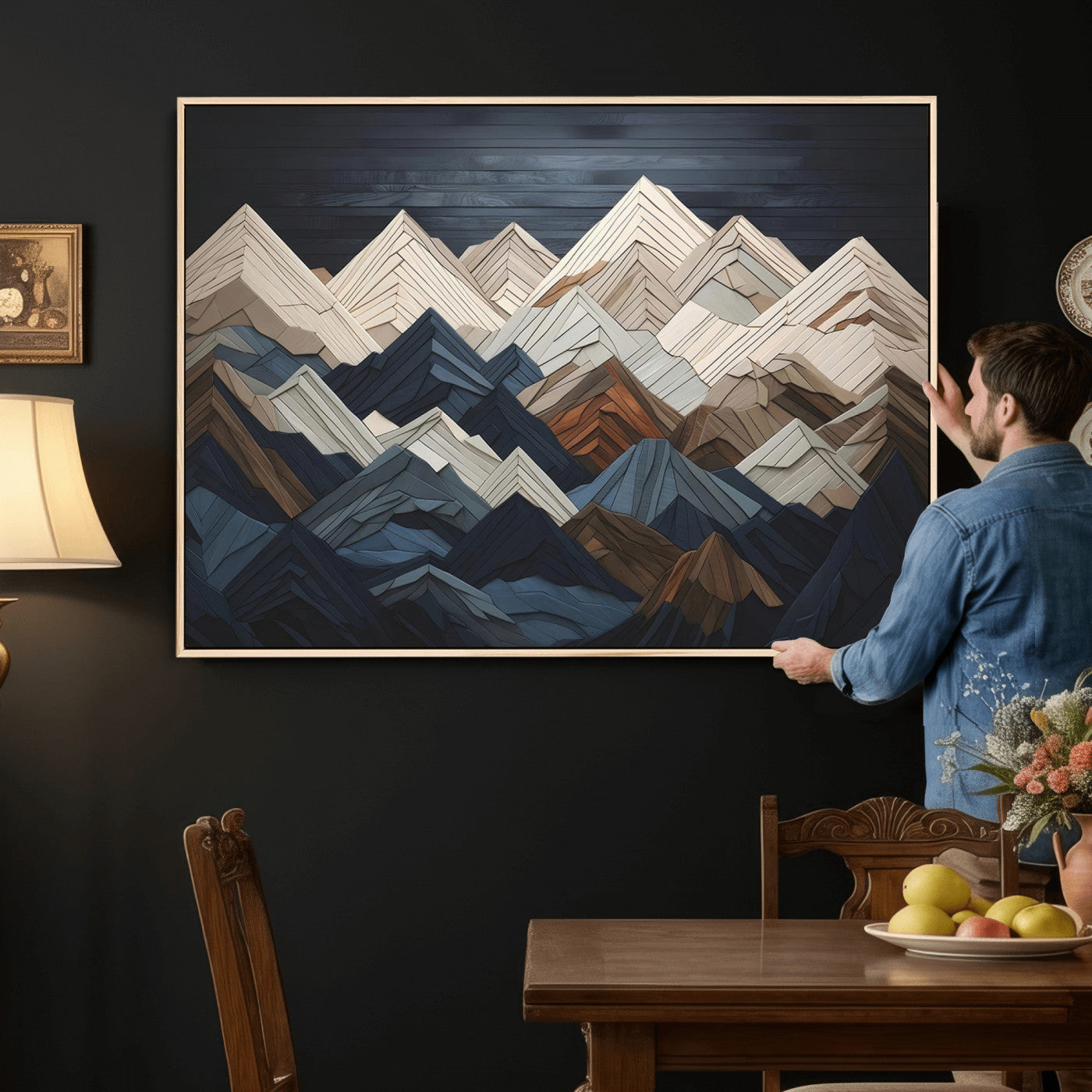 Wood Mountain Wall Art | Mountain Canvas Print Wood Decor |