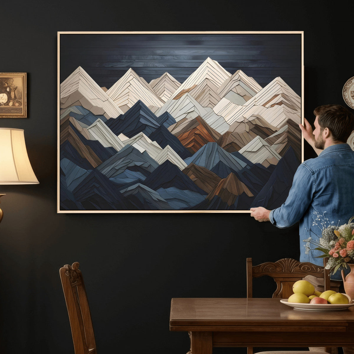 Wood Mountain Wall Art | Mountain Canvas Print Wood Decor |