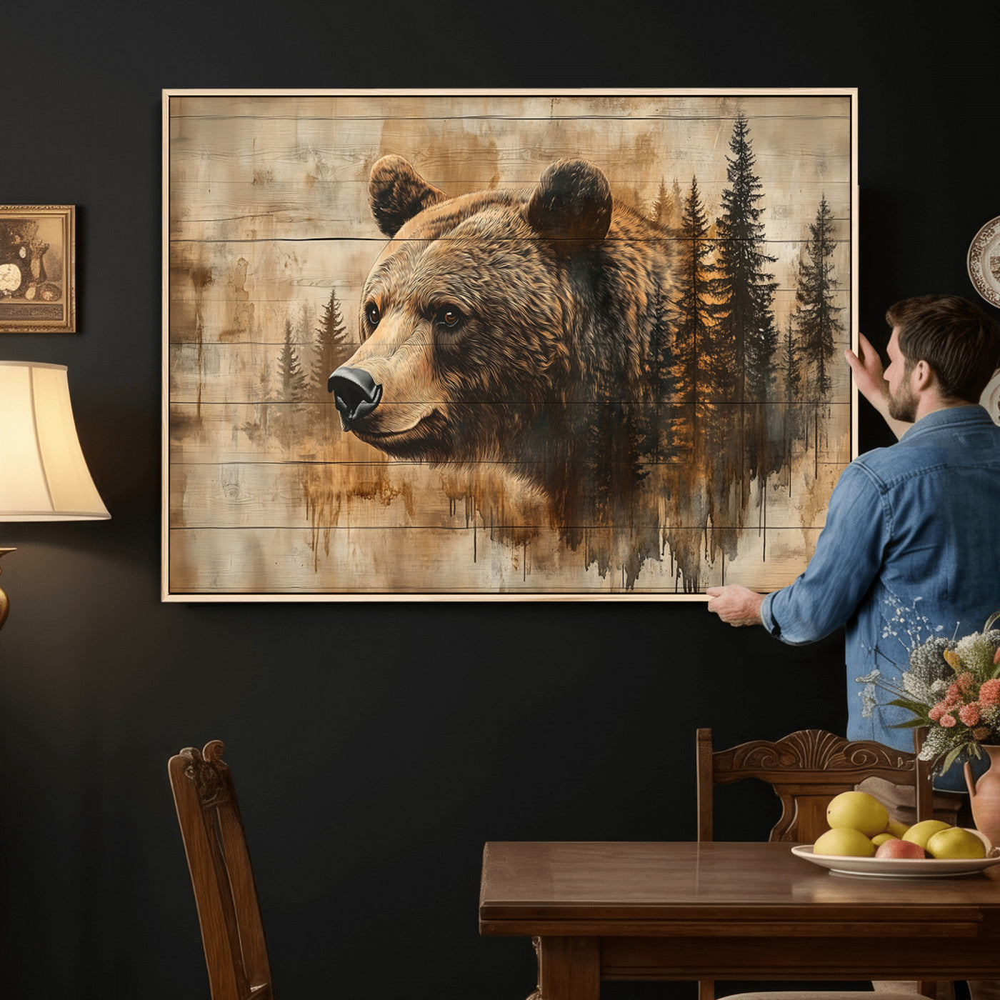 Rustic Grizzly Bear Wall Art, Abstract Grizzly 399 Bear Wall