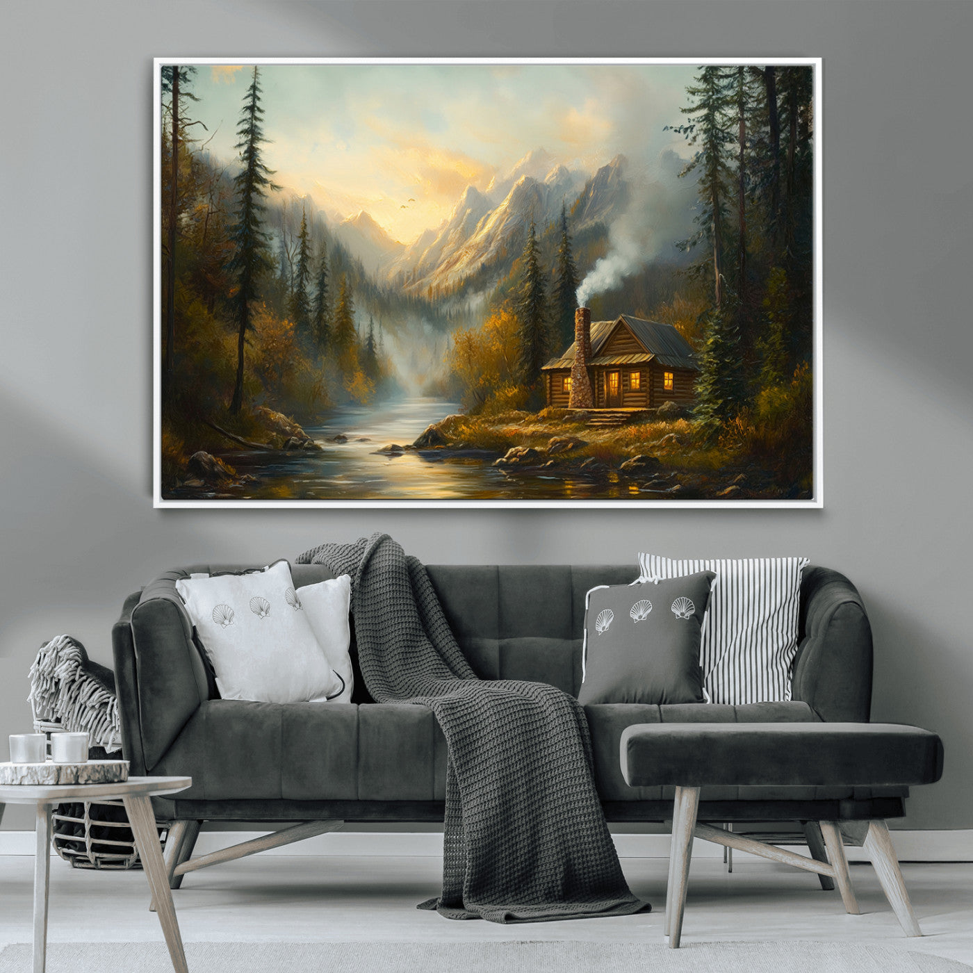 Wood Cabin Retreat Mountain at Sunset Wall Art Print -