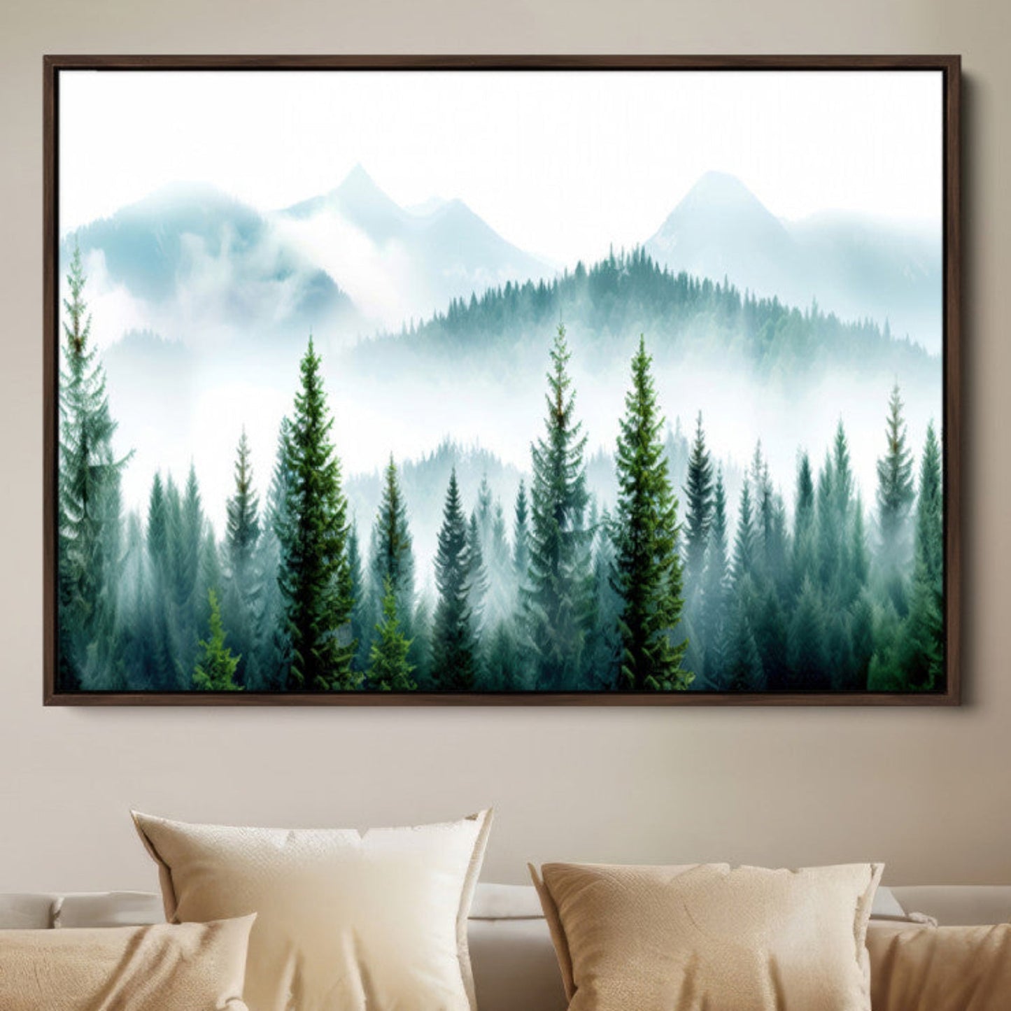 Pine Forest Wall Art Canvas Print – Misty Mountains Foggy