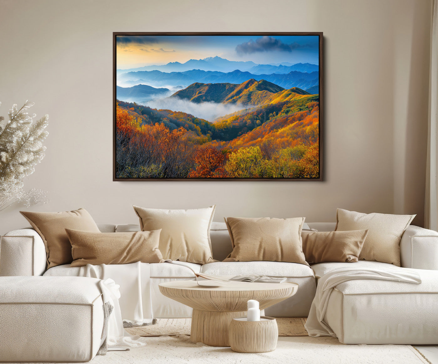 Autumn Mountains Wall Art Canvas Print – Foggy Peaks