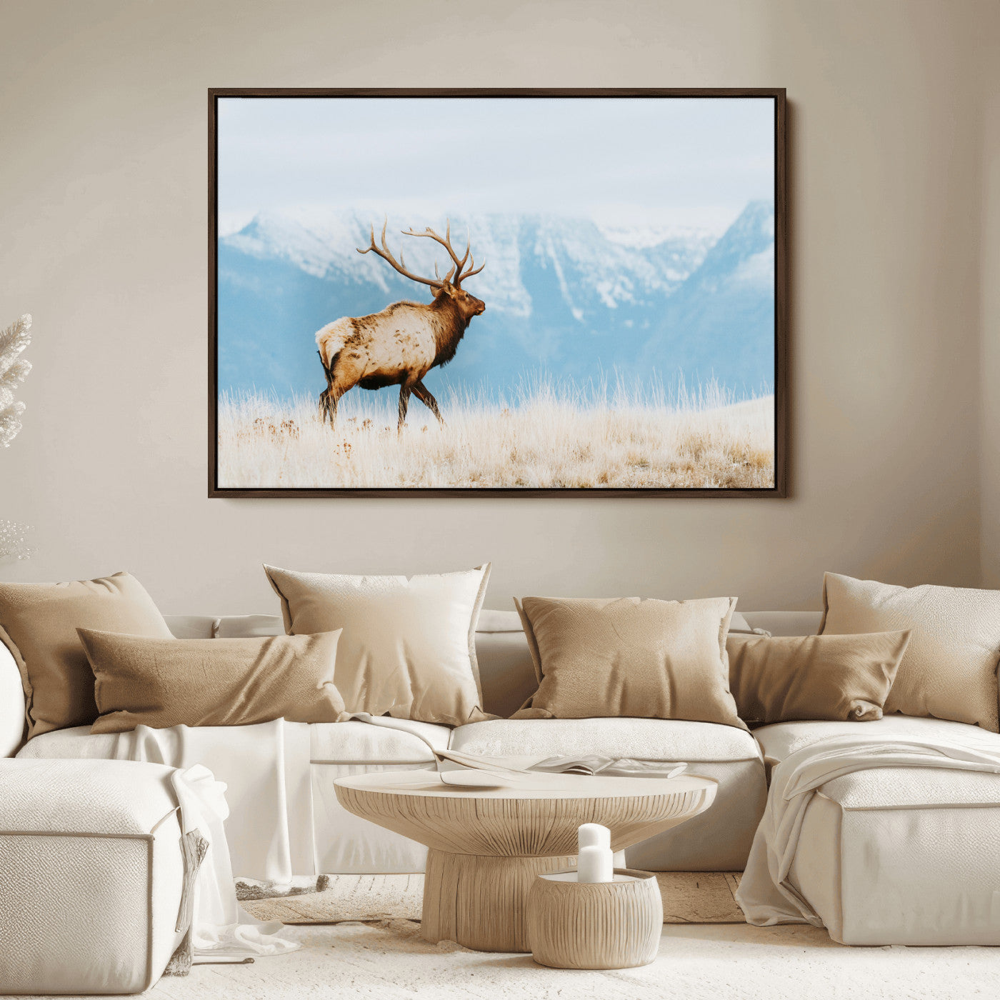 Mountain Elk Wall Art Canvas Print – Framed Rustic Wildlife